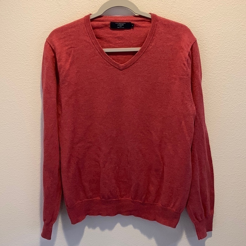 J. Crew Cotton with Cashmere V neck Sweater. Coral Color. Size Medium.